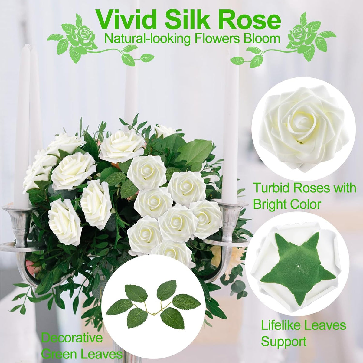 artificial flowers real looking ivory white foam fake, side view