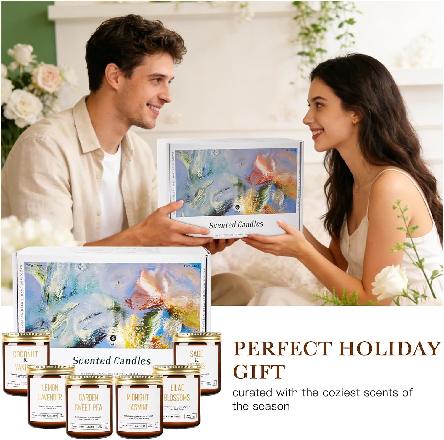 Candles for Home Scented - Soy Candles Non Toxic, 6 Pack Candle Gift Set | 42oz 300h Long Lasting Aromatherapy Candles with Lavender Lemon Vanilla Coconut Jasmine Sage - Floral & Fruity Scents