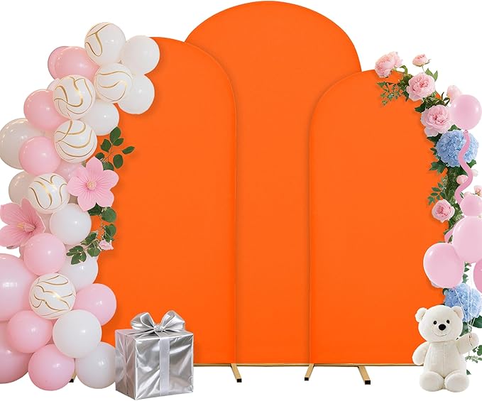 Wedding Arch Covers Arch Backdrop Cover Arch Stand Covers 7.2FT 6.6FT 6FT Set of 3 Arch Cover Spandex Fabric Stretchy Backdrop for Wedding Birthday Party Decoration Baby Shower (Candy Orange)