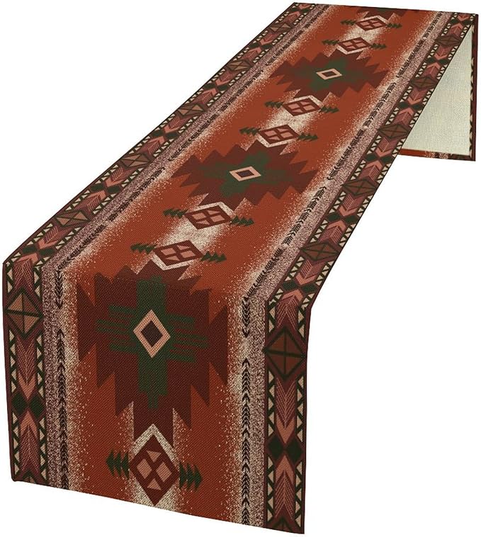 Aztec Table Runner Southwestern Ethnic Style Geometric Navajo Tribe Abstract Pattern Vintage Rustic Table Dinner Table Runner 13x108 Inch