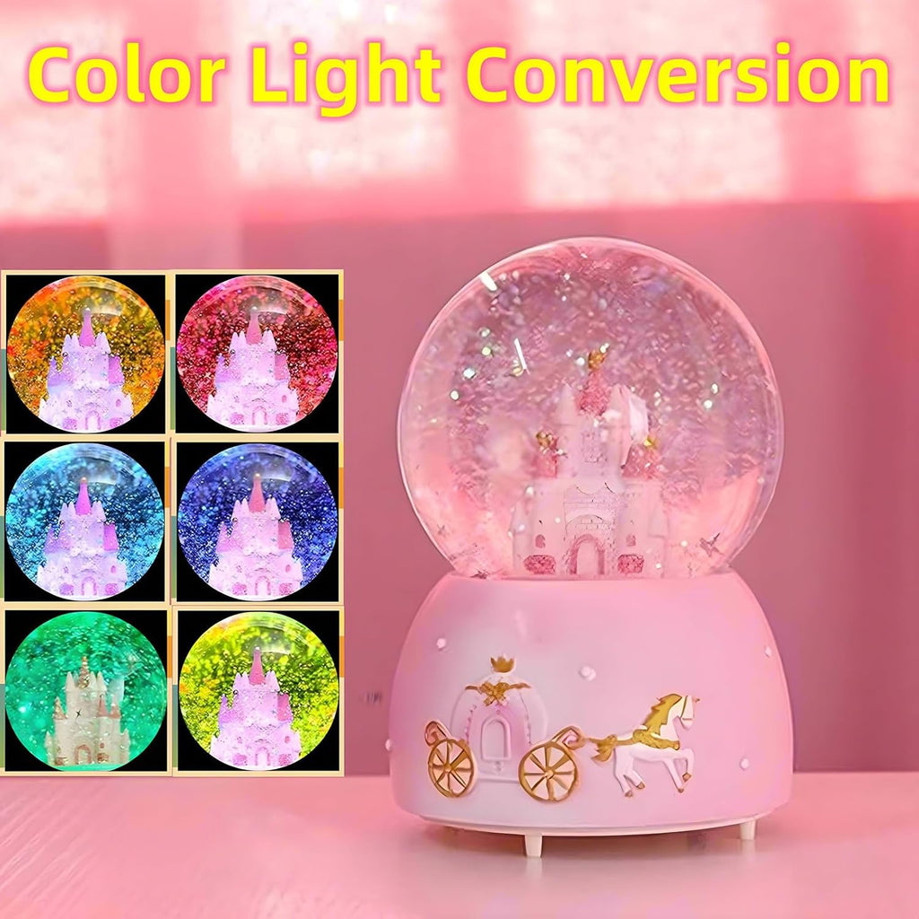 Snow Globes,Pink Castle Music Snowglobes with LED Lights,Automatic Snow Fall Effect,Home Decor for Kids Room Essentials Birthday Christmas Festival Gift for 5-16 Year Old Girls (Pink1)