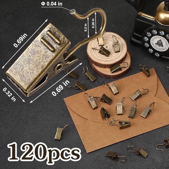 JANYUN 120 Pack Clip Hook Set Curtain Clips for Picture Home Decoration Art Craft Outdoor Dispaly Hang Light Clip