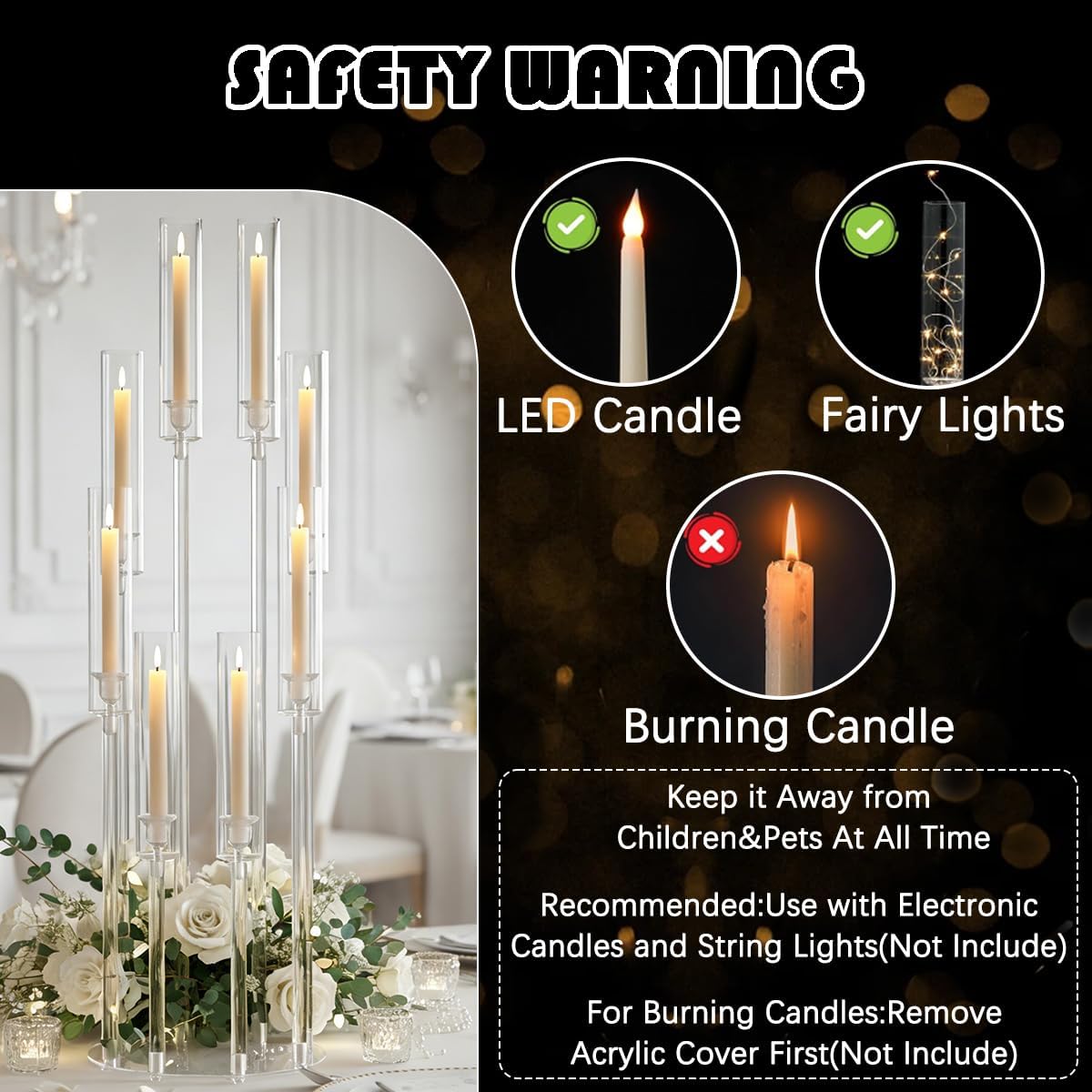 16PCS 8 Arm Acrylic Candelabra Centerpieces for Tables,Clear Candlestick Holders Decor Wedding Centerpiece with Shade for Anniversary Party Brithday candelabros para centros de mesa