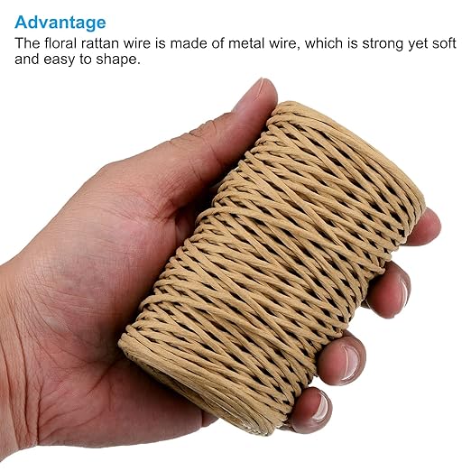 PATIKIL 164 Feet Floral Bind Wire Wrap Twine, 2mm Florist Wire Iron Wire Paper Covered Vine Wrapping Binding Wire for Flower Bouquets, Khaki