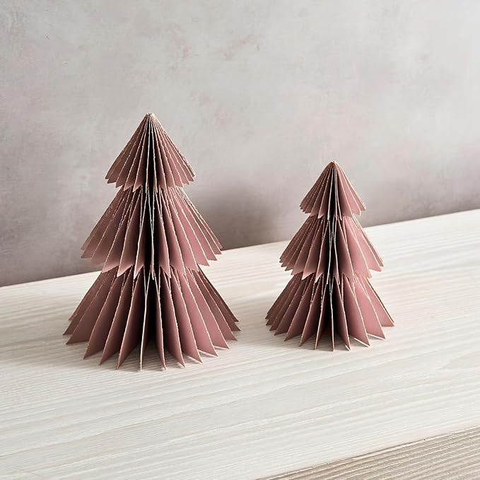 LampLust Pink Tree, 2 Pack Honeycomb Decorations, 6 & 8 Inch Paper Trees, Pink Decor, Winter Wonderland Decorations for Home Table Top Decor