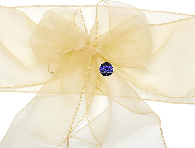 MDS Pack of 25 PCS Organza Chair Sashes Wider Dining Chair Bows Ribbon Tie Back for Wedding Party Birthday Bridal Shower Reception Event Banquet Home Chair Cover Decoration - Beige