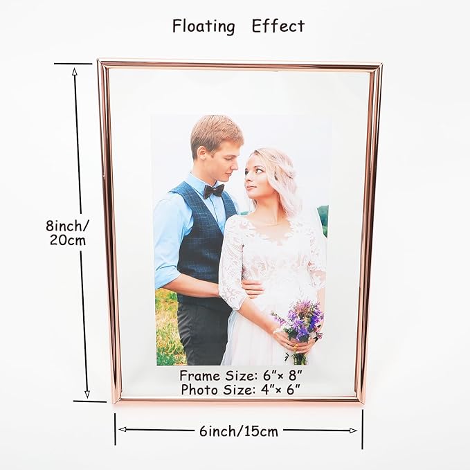 6"x8" Rose Gold Heart Floating Frame, For Picture 5x7,4x6,3x5, Tabletop Shelf Photo Frame, Classy For Thanksgiving, Home or Wedding Decoration