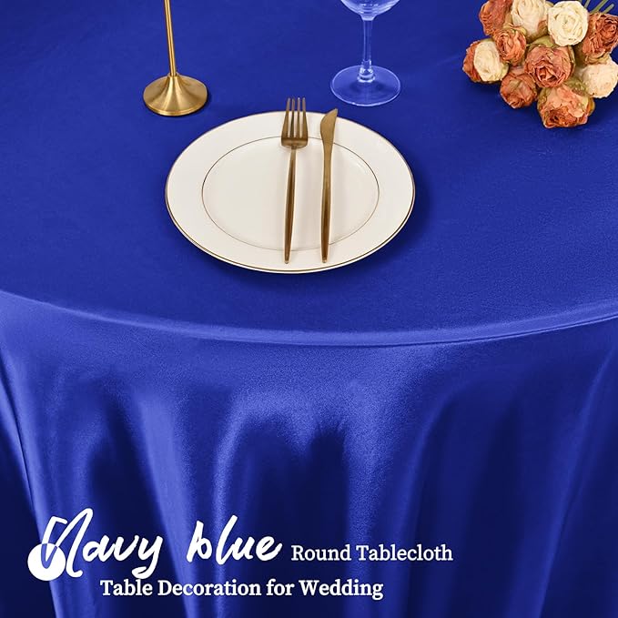 fani 12 Pack 120 Inch Royal Blue Satin Tablecloth - Silky Round Tablecloth Overlay Smooth Fabric Table Cover, Bright Table Decoration for Wedding Party Banquet Events Restaurant Kitchen Dining