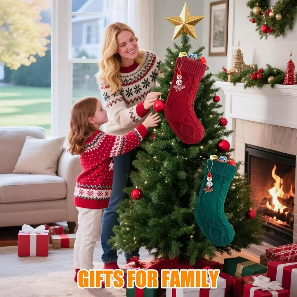 NOT HOME Christmas Stockings 2 Pack, 18 Inches Red and Green Knitted Christmas Stockings, Large Size Burgundy and Dark Green Knit Christmas Stocking Gifts for Family Christmas Decorations