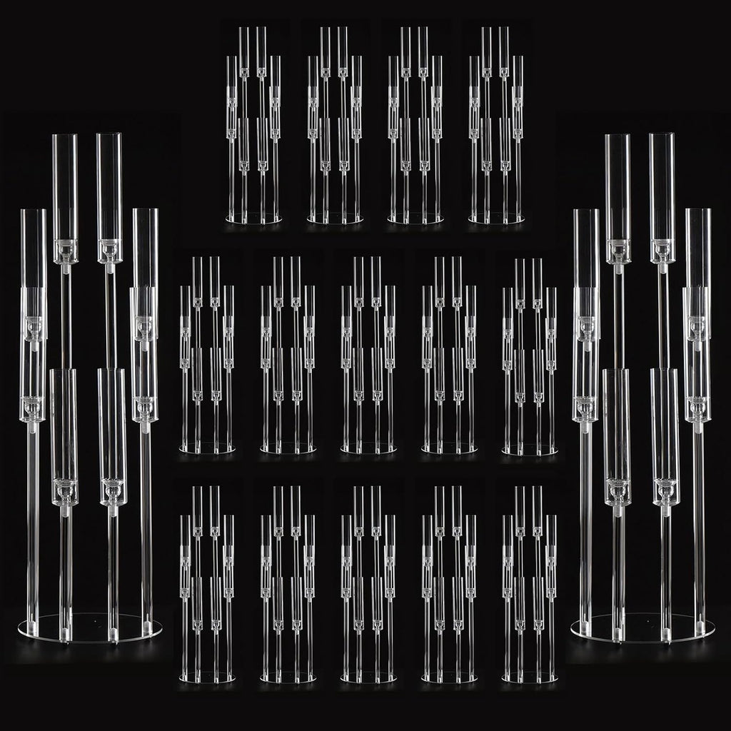 16PCS 8 Arm Acrylic Candelabra Centerpieces for Tables,Clear Candlestick Holders Decor Wedding Centerpiece with Shade for Anniversary Party Brithday candelabros para centros de mesa