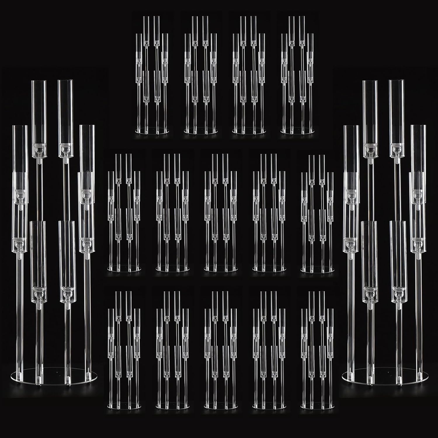 16PCS 8 Arm Acrylic Candelabra Centerpieces for Tables,Clear Candlestick Holders Decor Wedding Centerpiece with Shade for Anniversary Party Brithday candelabros para centros de mesa