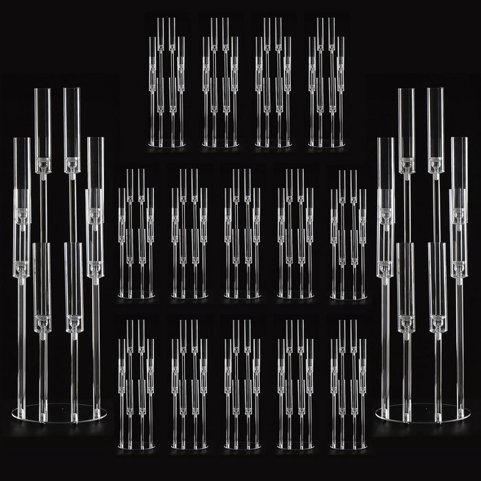 16PCS 8 Arm Acrylic Candelabra Centerpieces for Tables,Clear Candlestick Holders Decor Wedding Centerpiece with Shade for Anniversary Party Brithday candelabros para centros de mesa