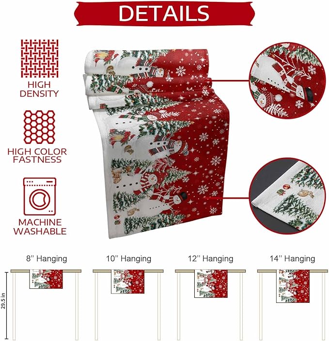 Christmas Snowman Cotton Linen Table Runner for Dining Kitchen, Xmas Tree White Snowflakes Winter Wedding Outdoor Party Tablerunners Decoration, Dresser Scarf Coffee Tablecloth Runners 13x60 Inches