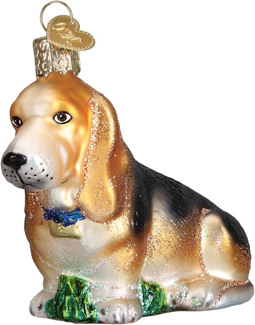 Old World Christmas Dog Collection Glass Blown Ornaments for Christmas Tree Basset Hound 1.5 x 3