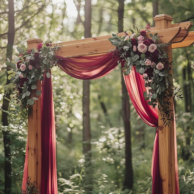 Wokceer Wedding Arch Draping Fabric - 28.7" x 20FT Burgundy Sheer Drapes Backdrop for Wedding Ceremony, Birthday Party, Bridal Shower Decoration