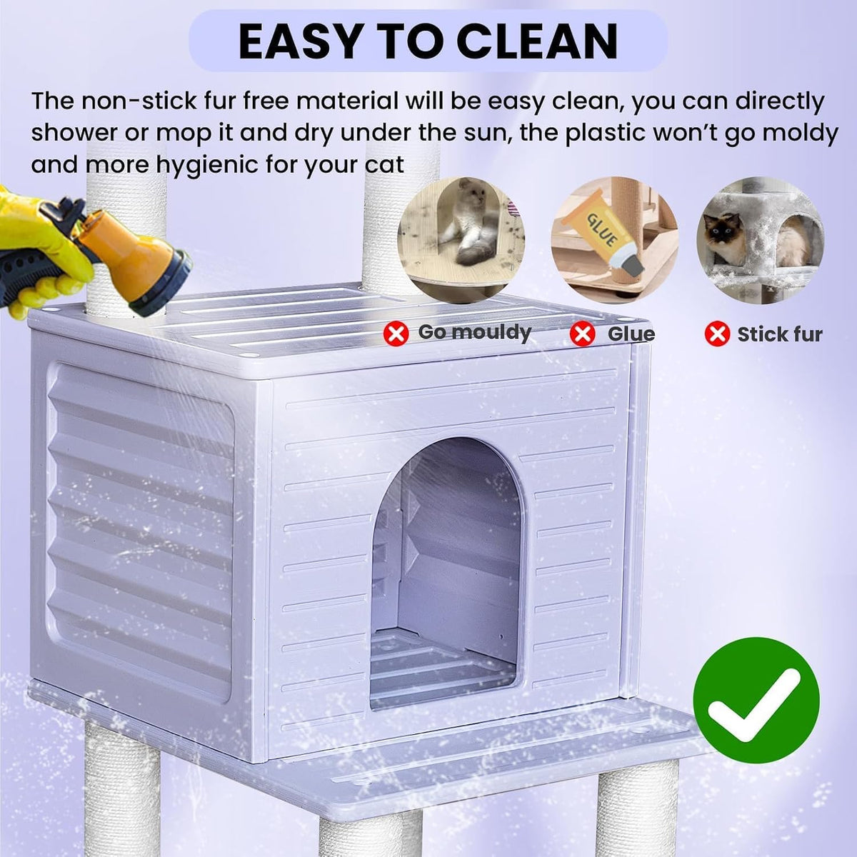 61in weatherproof large cat condo with scratch post, close-up detail