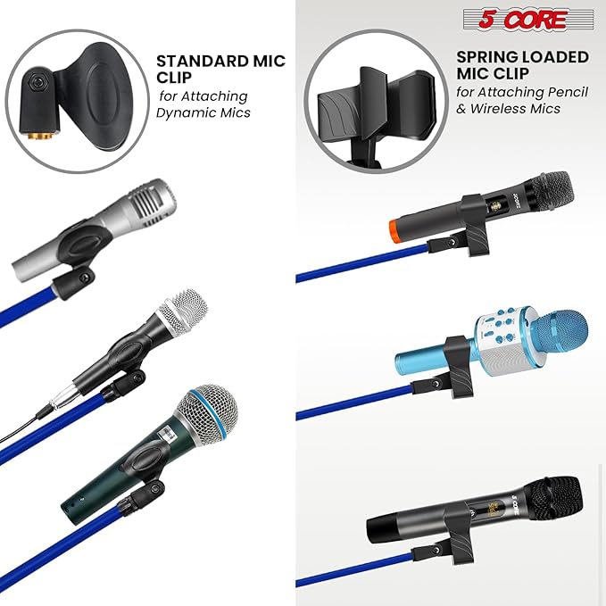5 Core Tripod Mic Stand Floor Adjustable 18 to 72 Inches Sturdy Boom Arm Holder Microphone Stands Pedestal Para Microfono for Singing - MS 080 SKY D-BLU