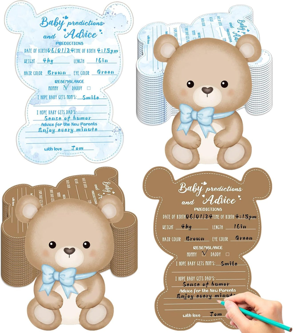 50PCS Teddy Bear Baby Shower Game Set Baby Shower Prediction and Advice Card We Can Bearly Wait Decorations Wishes Card Supplies for Gender Neutral Game Party Activity