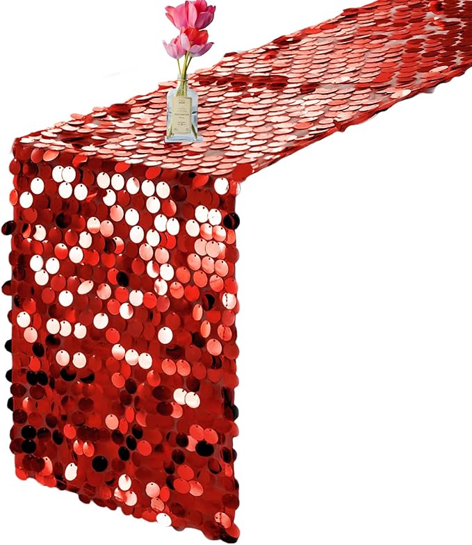 VHH Sequin Table Runner 12 x 108 inches Red Table Runner, Glitter Runner for Party Wedding Birthday, Party Spring Easter Rustic, Birthday Supplies Decorations (1 Pack).