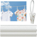 60 Pack Clothes Pins with Plastic Rope,Multi-Purpose Clips for Hanging,Windproof Plastic Clothespins for Hanging Baby Clothes,Socks,Hats, Pants, Bras, Underwears,Towels,Photos,White