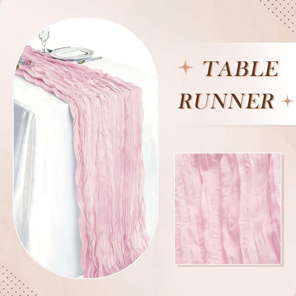 3 Pack Light Pink Cheesecloth Table Runner 21 x 120 Inch Boho Gauze Sheer Table Runner 10FT Long for Wedding Baby Shower Bridal Shower Easter Holiday Birthday Home Decor