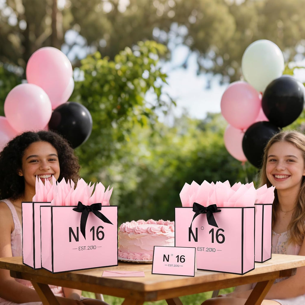 Sweet 16 Gifts for Girls, N°16 EST.2010 Pink sweet 16 Gift Bag with Card Envelope Ribbon Tissue Papers Birthday Decorations Anniversary Party Favors for Daughter Granddaughter Friends