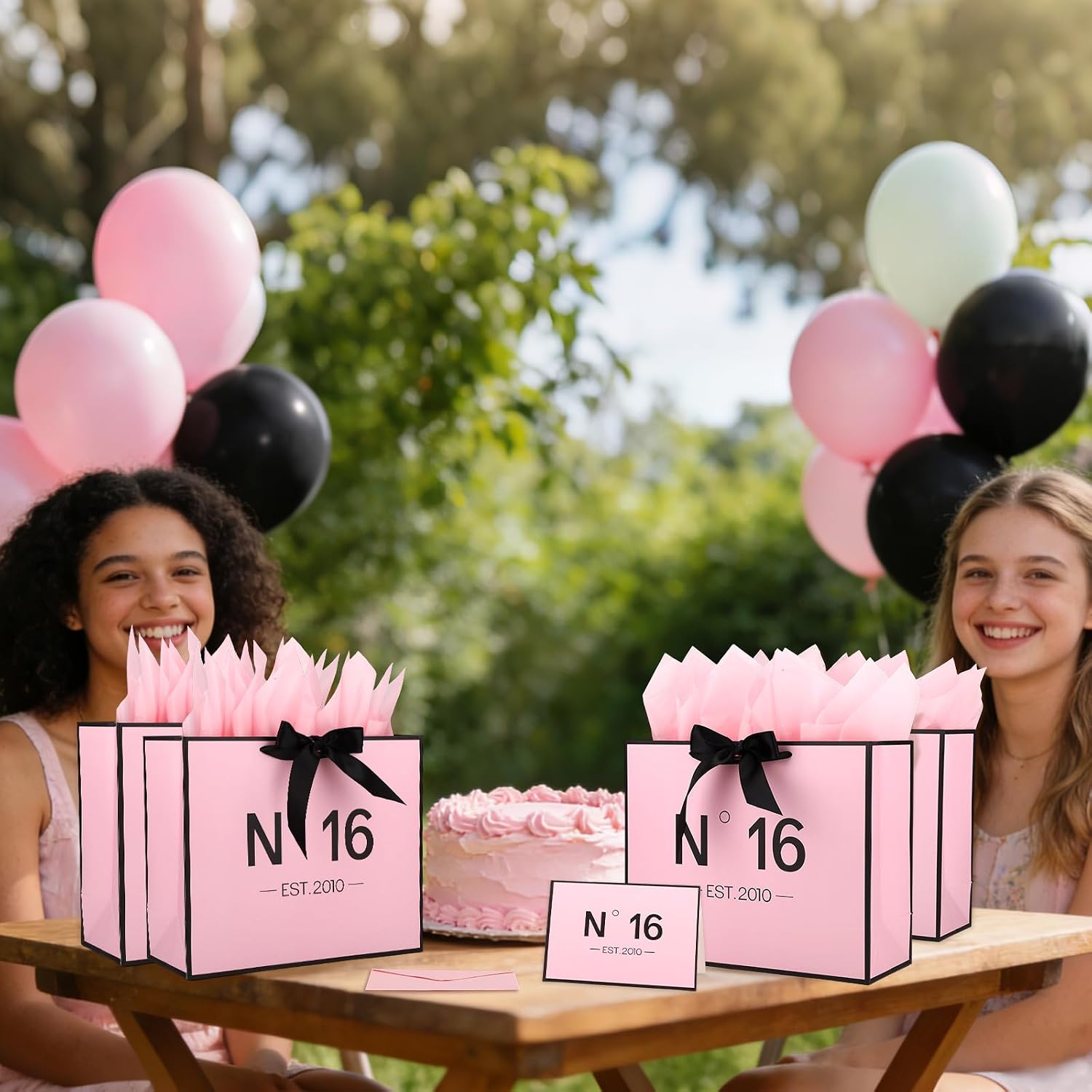 Sweet 16 Gifts for Girls, N°16 EST.2010 Pink sweet 16 Gift Bag with Card Envelope Ribbon Tissue Papers Birthday Decorations Anniversary Party Favors for Daughter Granddaughter Friends