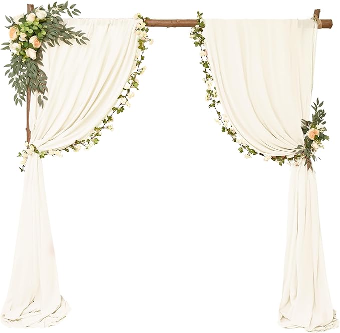 6 Panels Ivory Wedding Arch Drapery 28" x 20Ft Wedding Arch Draping Fabric Chiffon Fabric Drape Sheer Backdrop Curtain for Weddings Party Swag Ceremony Birthday Arbor Drapery Reception Ceiling Décor