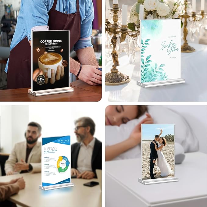 Acrylic Sign Holder 4x6, 24 Pack Clear Table Menu Vertical Clear Table Double Sided Flyer Display, Plastic Flyer Display Stand,Paper photo Plastic Sign Frame Suitable for Restaurants Office Store Show