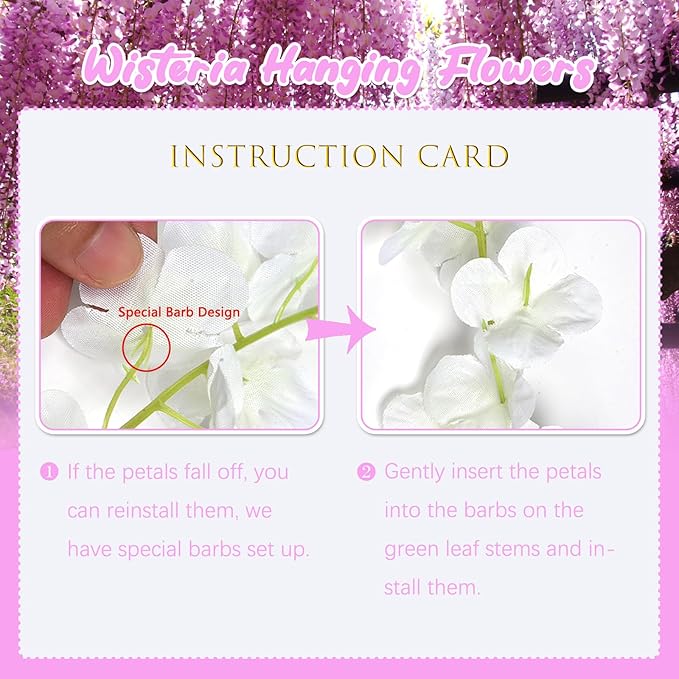 36 Pack Pink Wisteria Hanging Flowers, 3.44 Ft Fake Hanging Flowers, Artificial Wisteria Garland Vines for Wedding Room Backdrop Outdoor Patio Garden Decoration