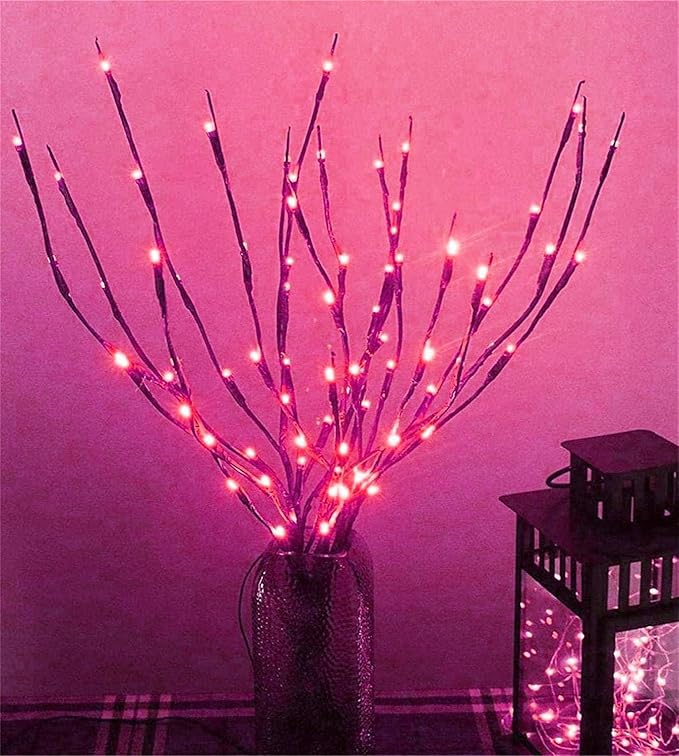 MENCH Branch Lights,6 Pcs Twig Light USB&Battery Powered 8 Flashing Modes by Remote Control.Branch Lights for Indoor, Light Up Decorations for Halloween Day and Christmas,Pink