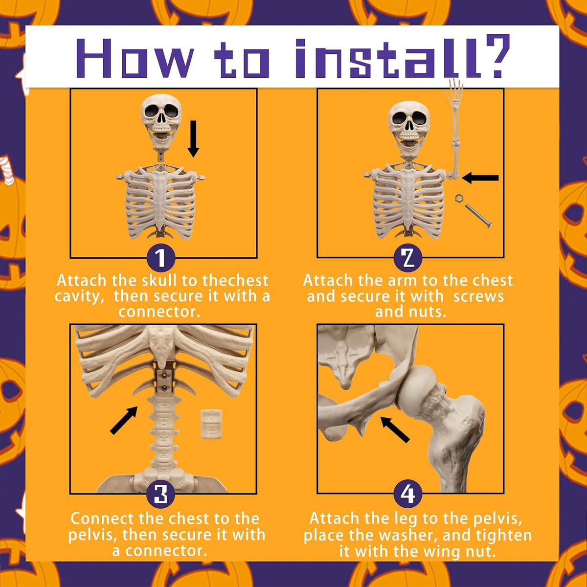 5.75ft Life Size Giant Halloween Skeleton, 69" Posable Full Body Skeleto...