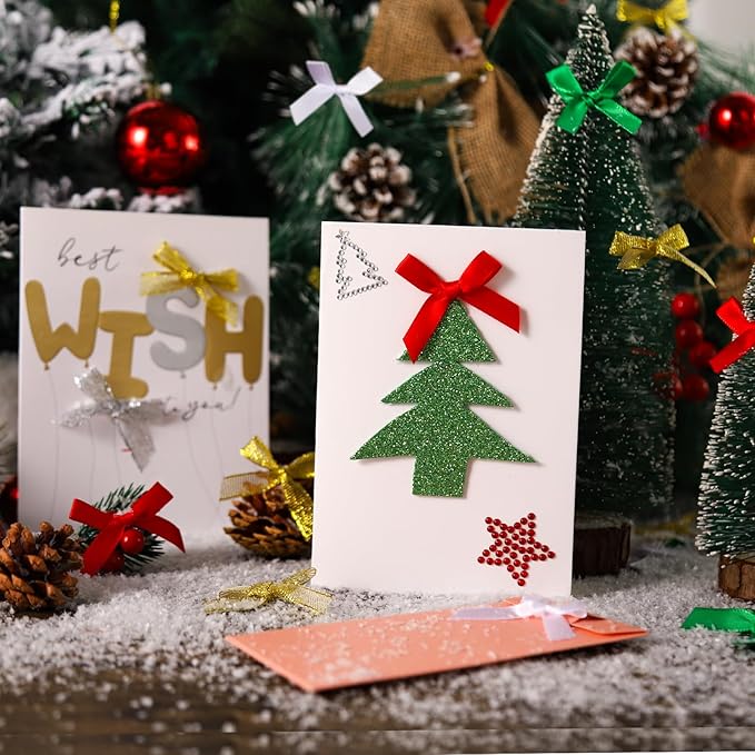 YGDZ Mini Bow Gift Wrapping Ribbons - 50 Pack, 5 Colors (Red, Green, Silver, Gold, White), Small Bow Ornaments for Crafts, Tree Decor & Gifts