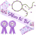 Chunful Butterfly Theme Mom to Be Sash Baby Shower Dad to Be Pin and Flower Crown Headband for Gender Reveals Party Baby Shower Party Favors for Girls Pregnancy Photo Props Gifts (Classic,Purple)