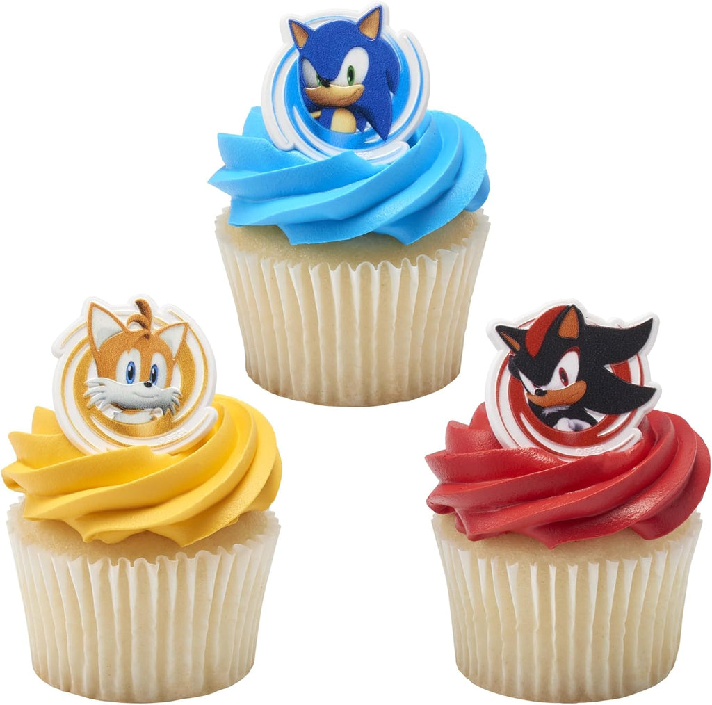DecoPac Sonic the Hedgehog Rings, Cupcake Decorations Featuring Sonic, Tails, and Shadow - 24 Pack