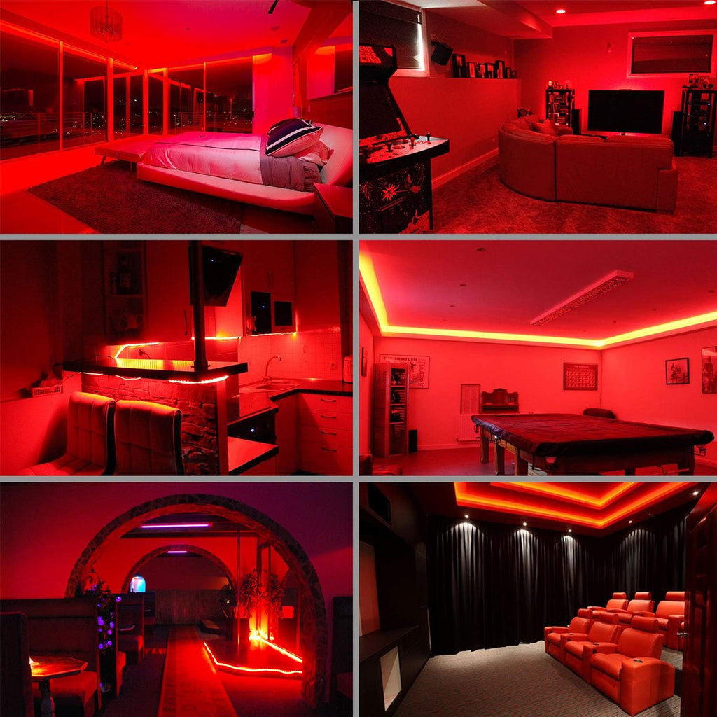 Outdoor 16ft Red LED Rope Lights, 120V IP65 Waterproof | 108 LEDs, IP65 PVC tube, ETL plug, clips and screws; connects up to 192ft for outdoor runs