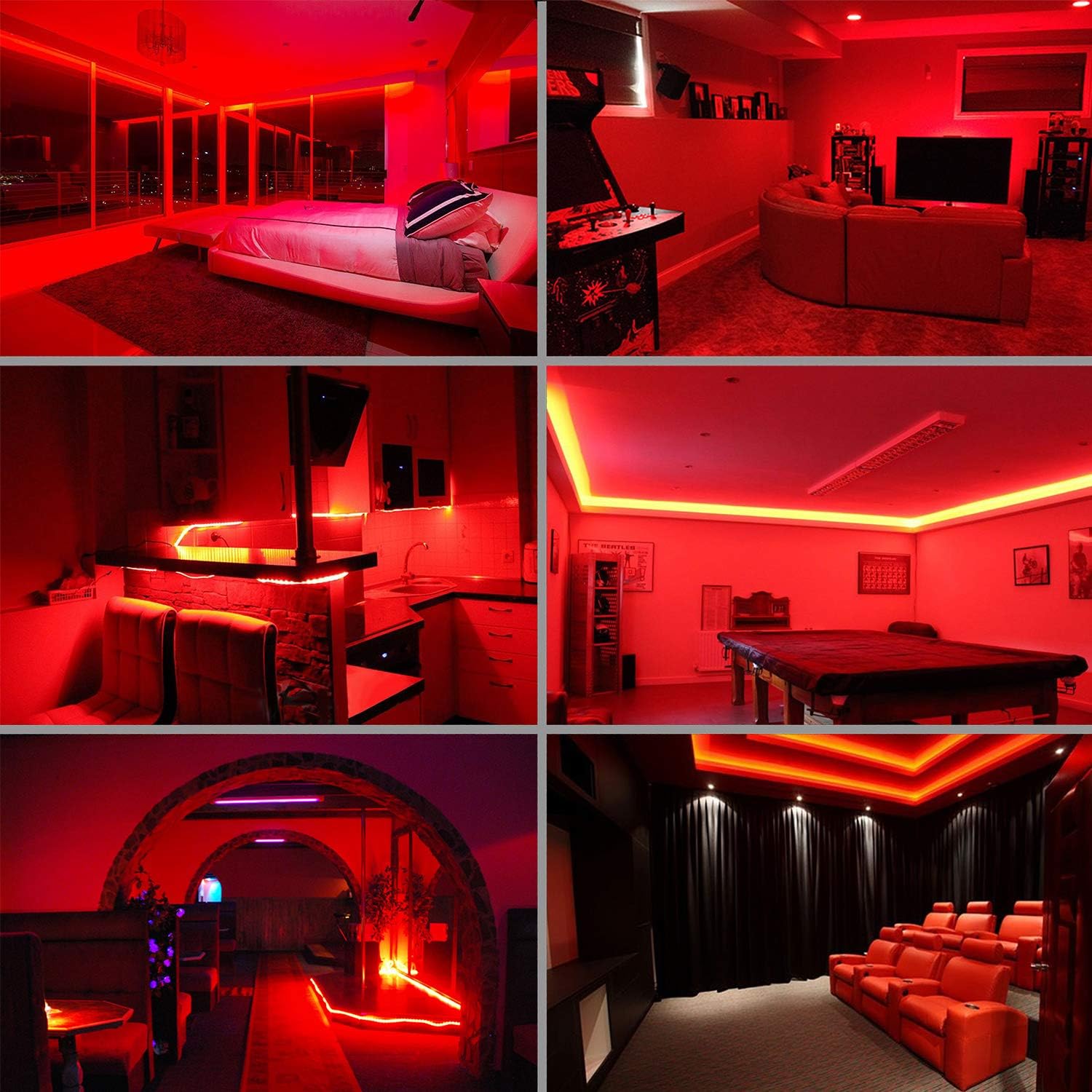 Outdoor 16ft Red LED Rope Lights, 120V IP65 Waterproof | 108 LEDs, IP65 PVC tube, ETL plug, clips and screws; connects up to 192ft for outdoor runs