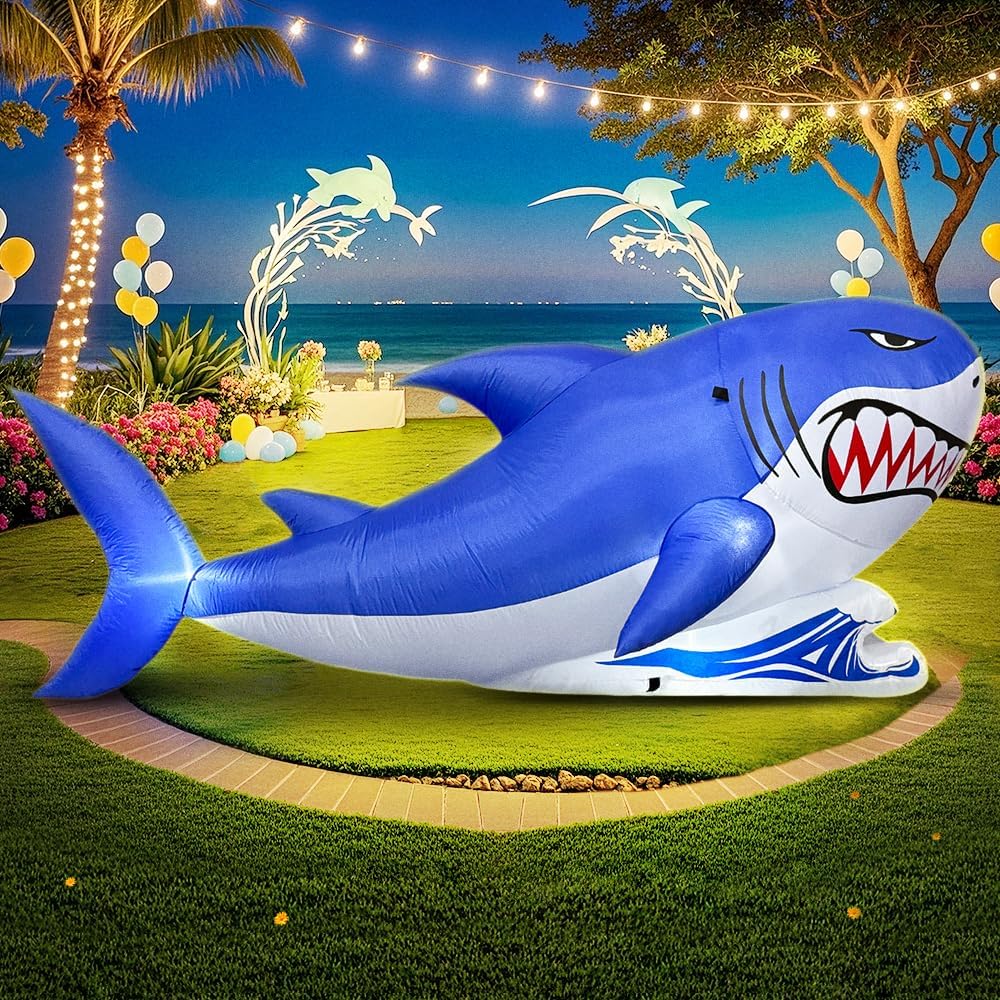 7 FT Shark Inflatable Decoration, Spring Inflatable Blow Up Animal Decoration...