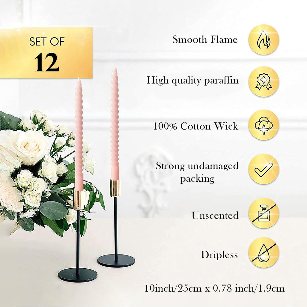 Candle Stick Spiral Tall Taper Candles,Unscented Candle for Holiday,Wedding and Home Decoration,10inch,12 Pack(Gradient Orange)