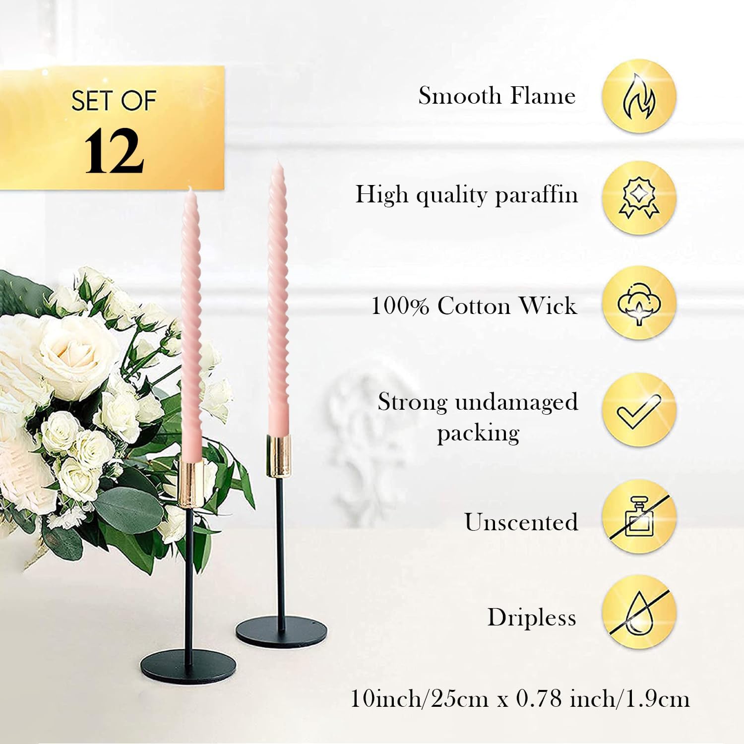 Candle Stick Spiral Tall Taper Candles,Unscented Candle for Holiday,Wedding and Home Decoration,10inch,12 Pack(Gradient Orange)