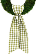 Spring Holiday Wreath Sash for Front Door, Green Burlap Sash Check Plaid Wreath Accessories for Home Wedding Birthday Decorations