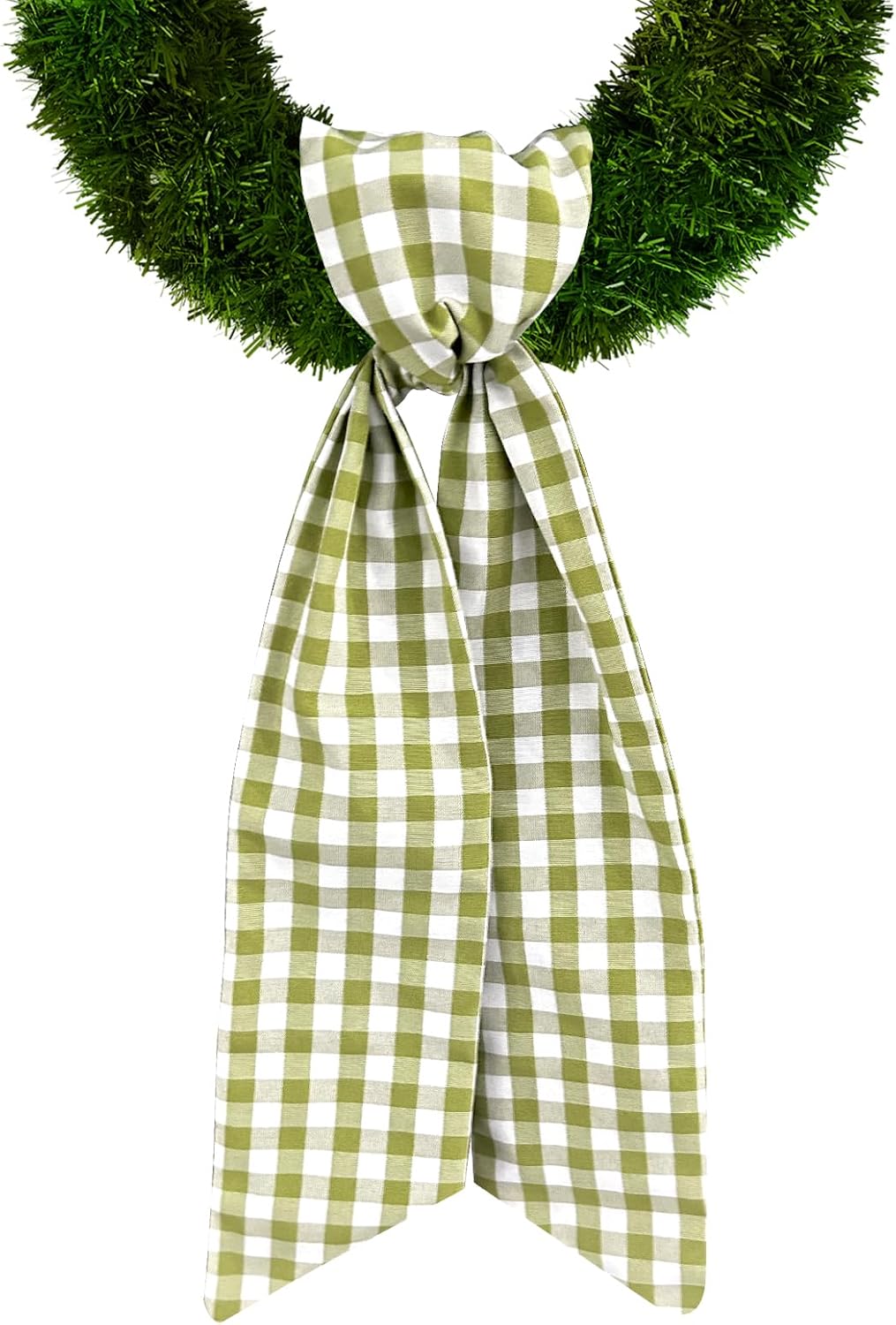 Spring Holiday Wreath Sash for Front Door, Green Burlap Sash Check Plaid Wreath Accessories for Home Wedding Birthday Decorations