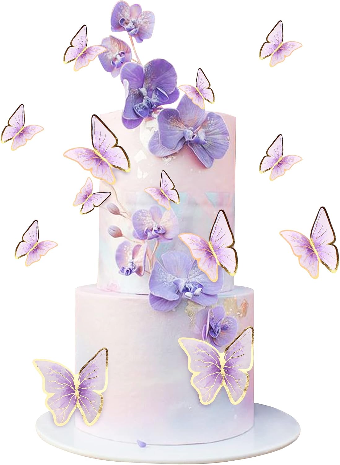 30Pcs 2D Waterproof Purple Butterfly Cake Topper Transparent Golden Butterflies Cupcake Toppers for Butterfly Birthday Wedding Floral Cake Decorartions Butterflies Wall Decorations Party Supplies