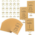 Wedding Table Numbers 1-25, 25 Karft Cards with 25 Gold Holders, 1 Set of 25 Table Numbers for Wedding Reception, Birthday Party (Card and Holder)