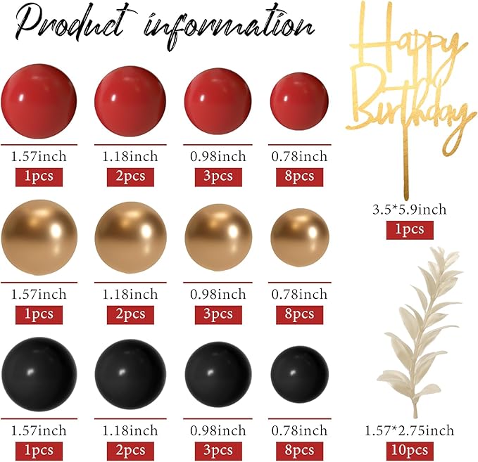 MIAHART Ball Cake Toppers Boho Grass Cake Topper Ball Cake Insert Decoration for Birthday Wedding Baby Shower Party Decorations Boho Themed Party Supplies (Red,black,gold)
