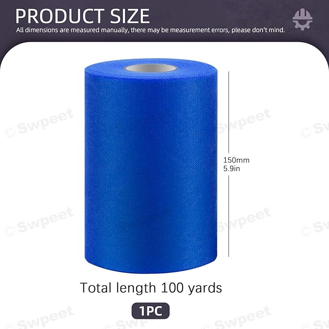 Swpeet 6 Inch by 100 Yards Royal Blue Tulle Fabric Roll, Fabric Spool Tulle Ribbon, Netting Polyester Spool Ideal for DIY Handmade Birthday Party Wedding Decorations Christmas Craft Supplies