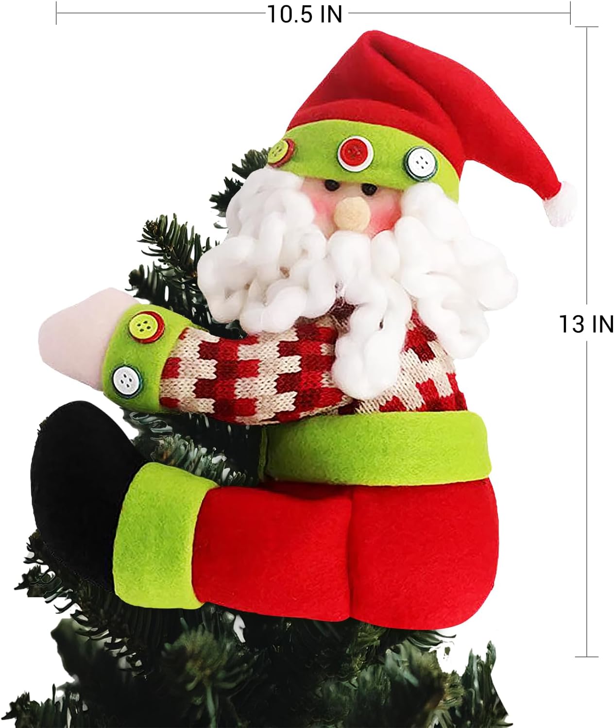 Santa Christmas Tree Topper Decoration 10.5 * 13 in,Unique Funny Plush Santa Decor for Tree,Xmas Curtain Ornaments Wine Bottle Staircase Guardrail Decoration for Xmas New Year Holiday Birthday