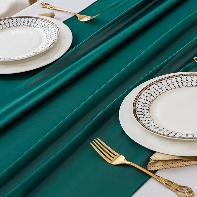 12Pack 9ft Chiffon Table Runner 14x108 Inch Sheer Romantic Table Runner for Wedding Birthday Party Bridal Shower Outdoor Decoration-Hunter
