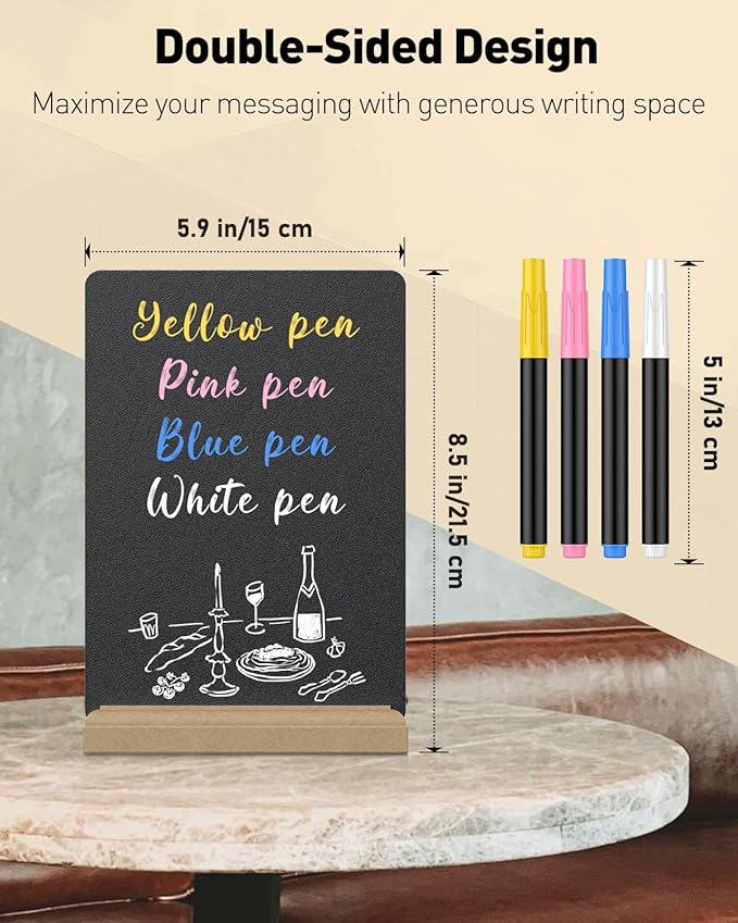 Uniclife Small Chalkboard Sign with Stand & Chalk Markers, 5.9 x 8 Inch, Double-Sided Wooden Chalk Board Sign for Tables, Reusable Message Board, Menu Board for Wedding Party Restaurant Food Display