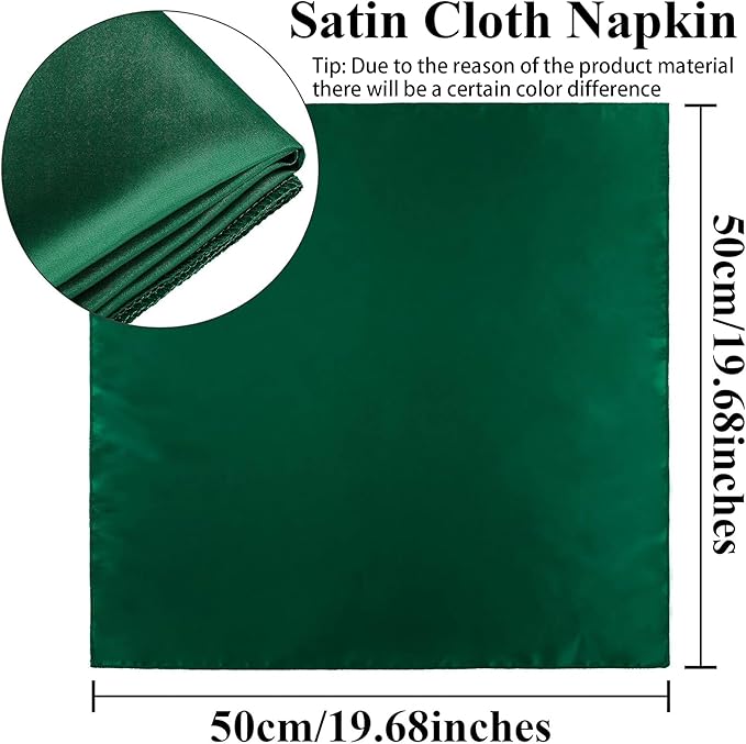 Aneco 24 Pieces Satin Napkin Square 20 x 20 Inches Dinner Napkins Weddings Party Napkin Soft Table Napkins for Romantic Weddings Party Dinner Decoration (Forest Green)